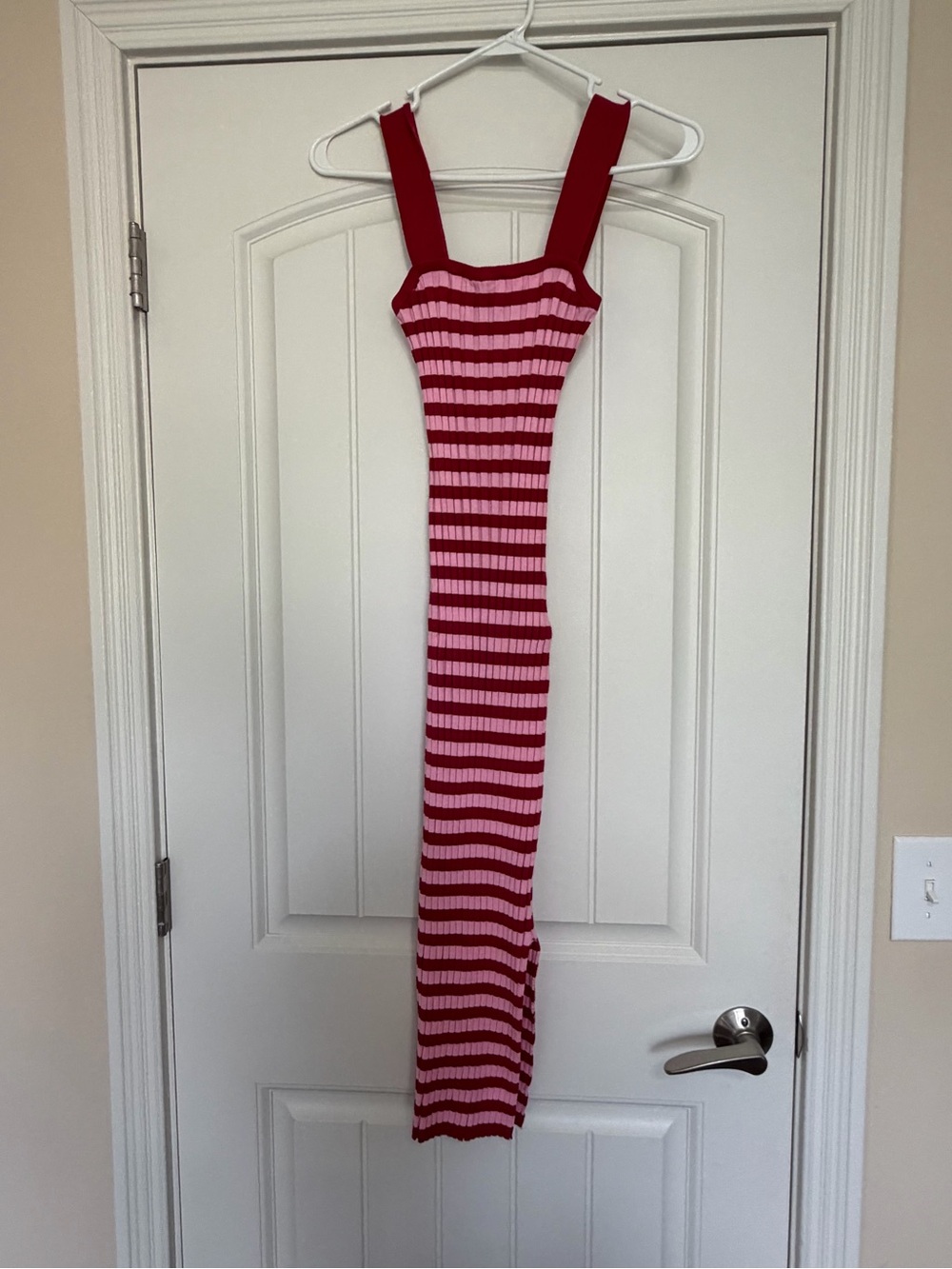 Striped Pink & Red Ribbed Maxi Dress